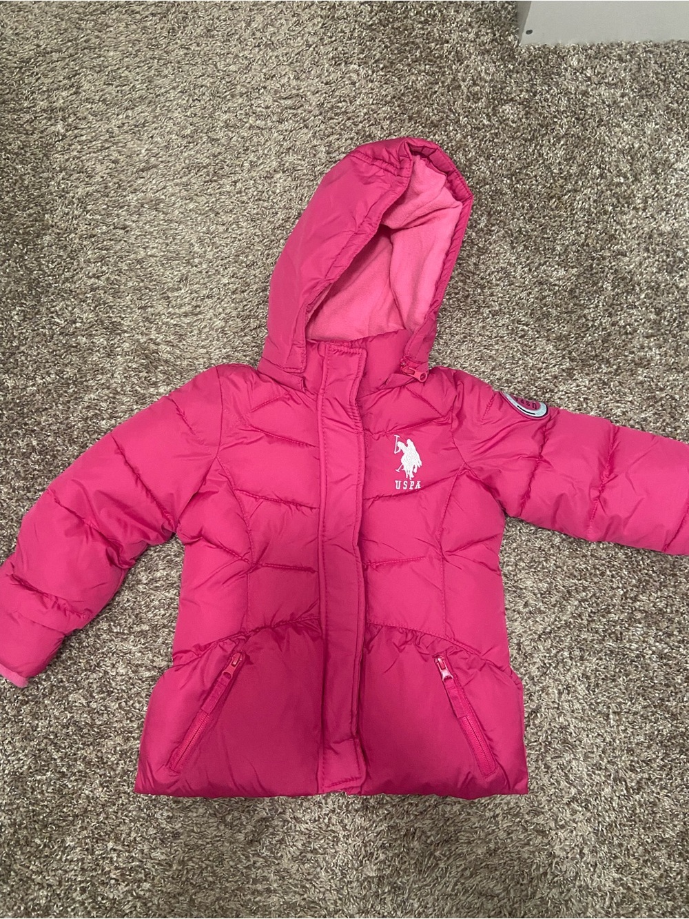 U.S. Polo Assn. Girls' 3T Hot Pink Hooded Puffer Coat